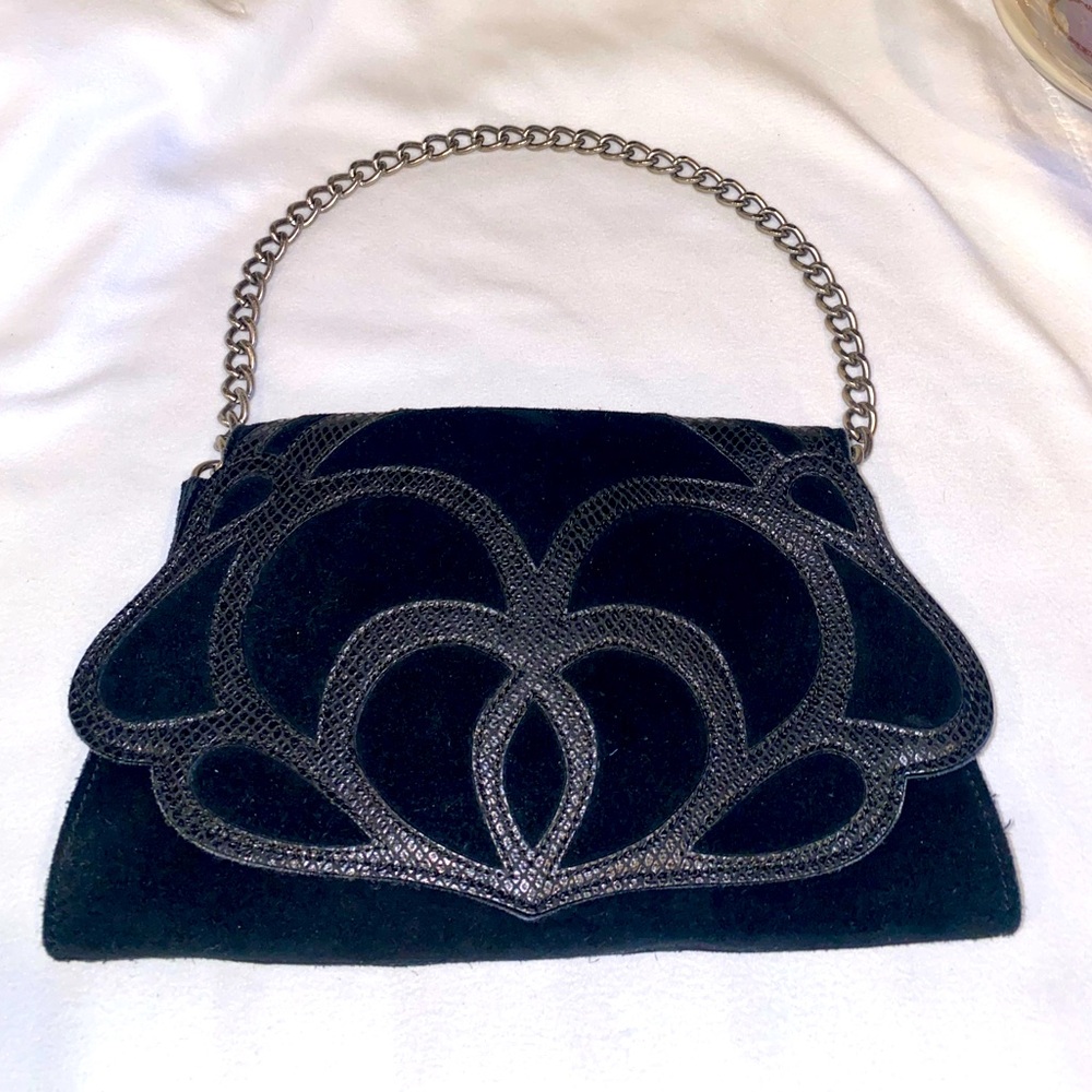 Black flower shoulder bag with Chain by Foly + Corinna